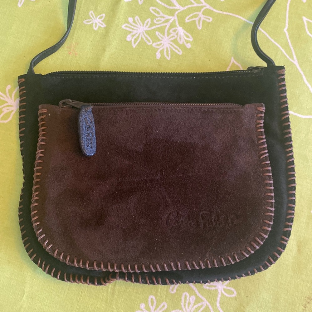 Vintage CARLOS FALCHI brown/black/tan suede crossbody bag